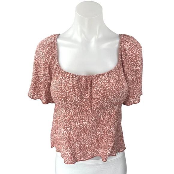 Urban Romantics Pink Floral Flutter Sleeve Cutout Peplum Crop Blouse Top Size S - Picture 1 of 4